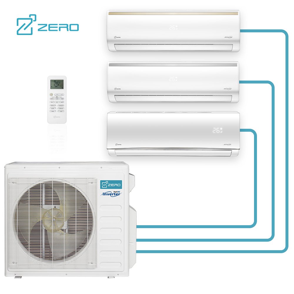 Zero brand 35000btu R410a split system air conditioner, heat pump inverter, multi zone mini split air conditioner, 30 room AC 3.5