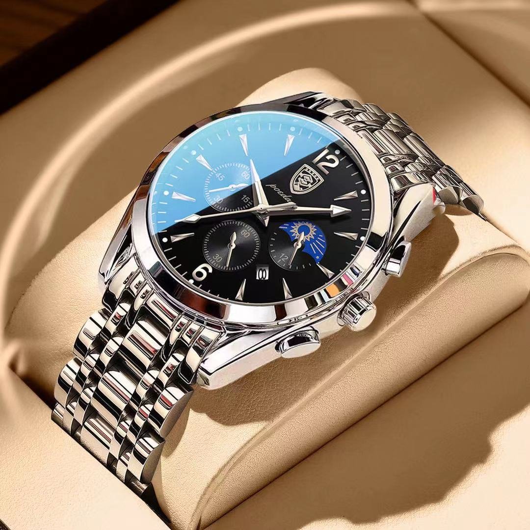 829 Men's Brand New Fashionable Korean Style Stainless Steel Luxury Quartz Watch, Waterproof, Date Luminous Function, Business Style