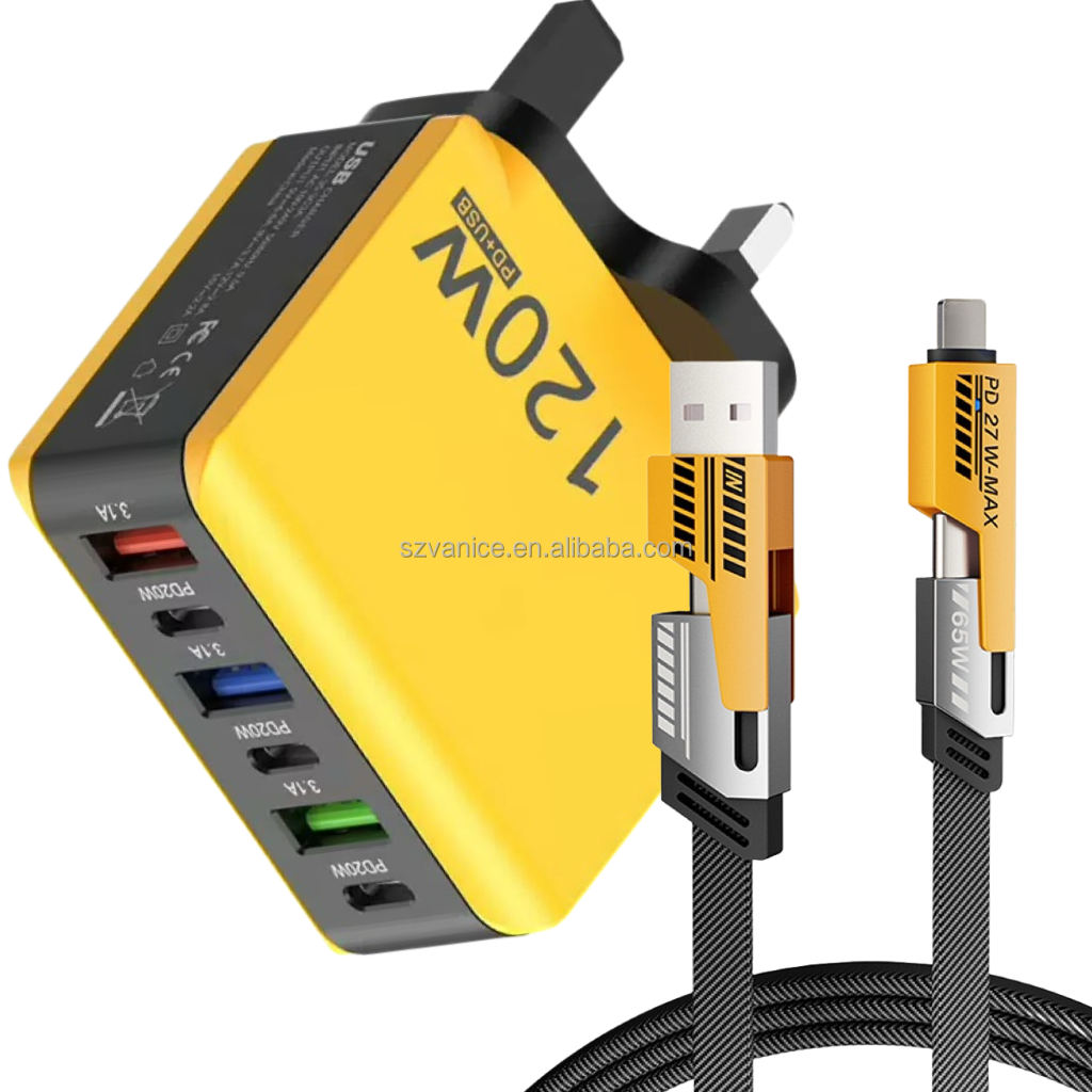 EU/US/UK plug 120W 3 USB+3 usb-c PD 6-port fast charger 120W USB Type-C multi port fast charging Xiaomi/Samsung/Huawei