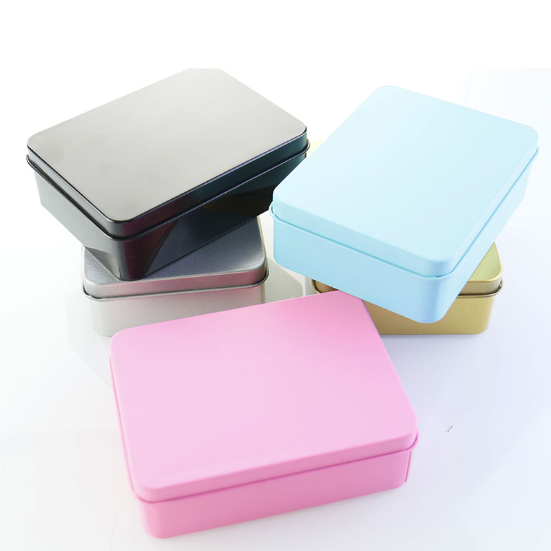 Customized environmentally friendly recyclable metal tin box with silver/blue/gold/black/pink rectangular food packaging box, suitable for chewing gum canning