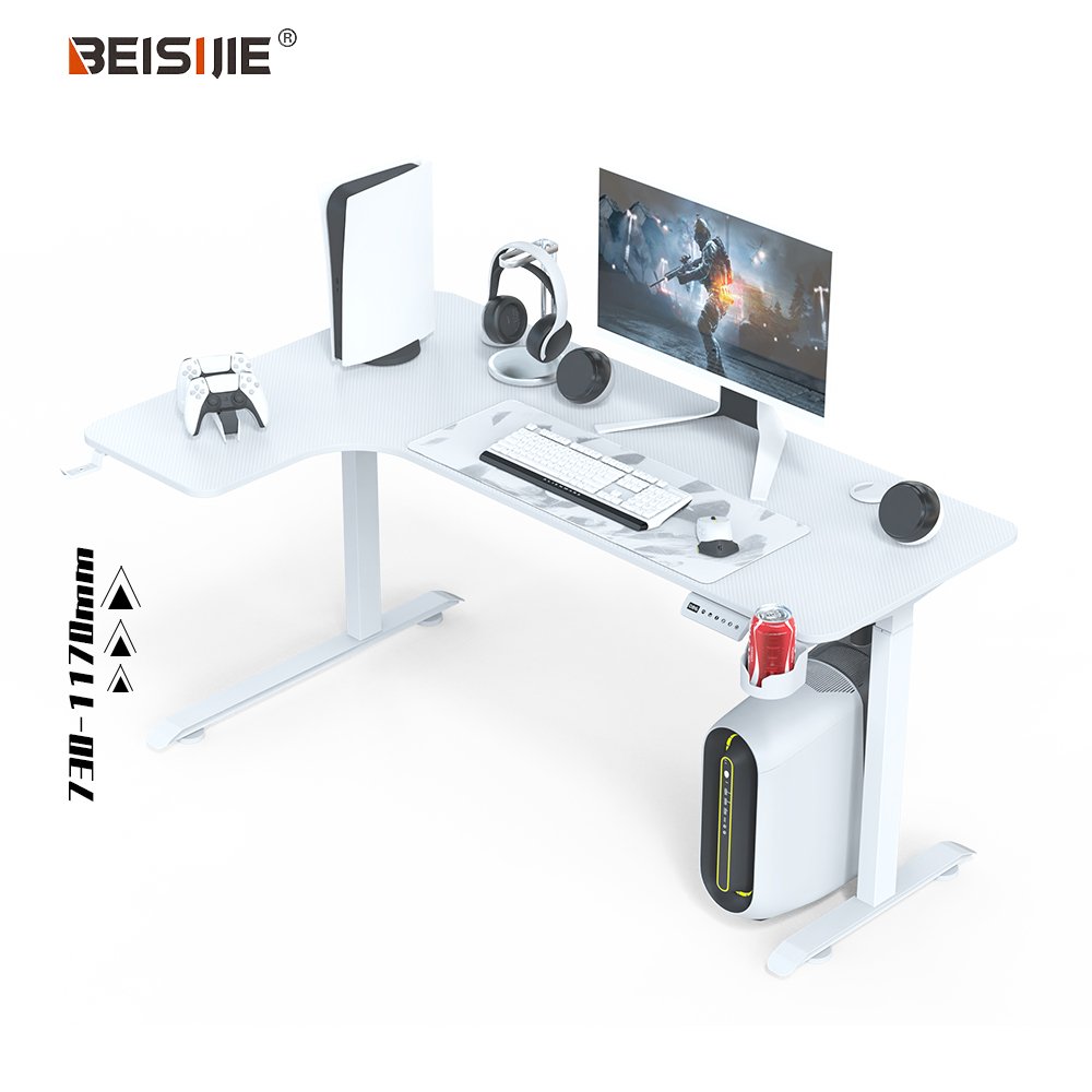 BEISIJIE AL white adjustable gaming table, L-shaped table, 63 inch height adjustable standing corner table with large store