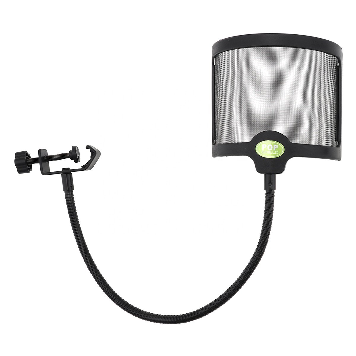 Microphone pop-up filter with U windshield metal shielding plastic material, used for recording in the studio