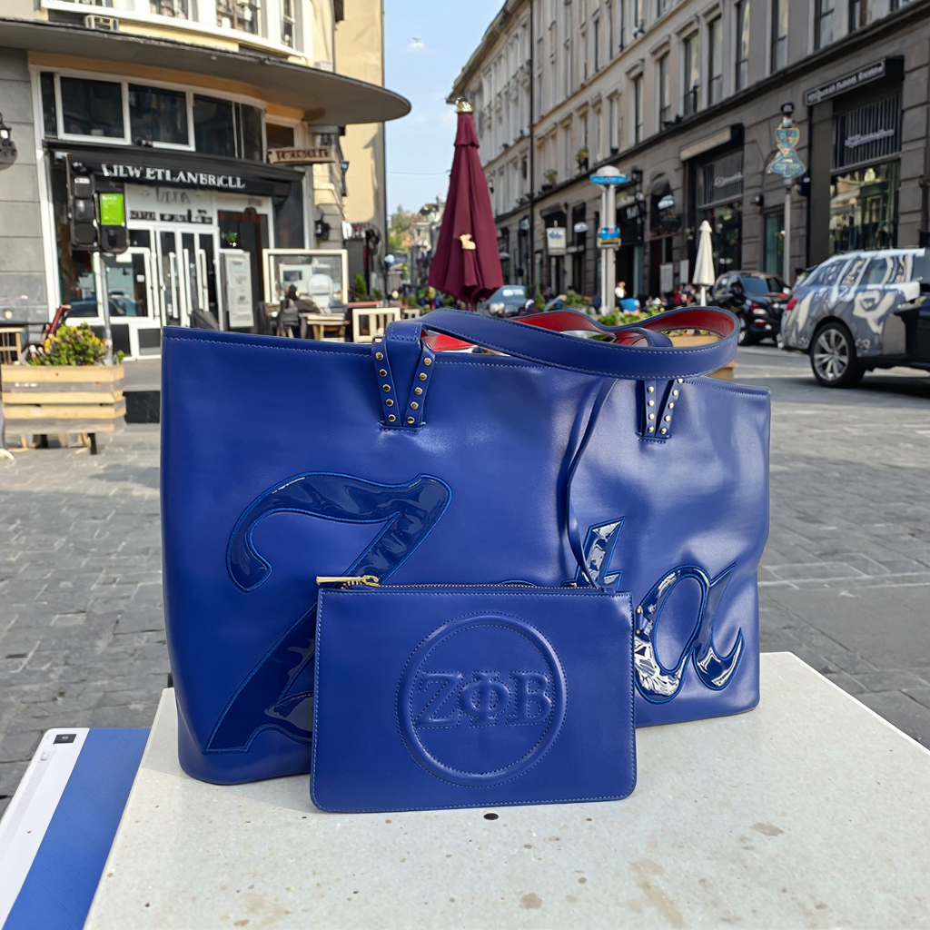 Zeta Phi Beta Crocodile Pattern Casual Handbag Set, Foldable Design, Durable and Large Capacity, Including Wristband