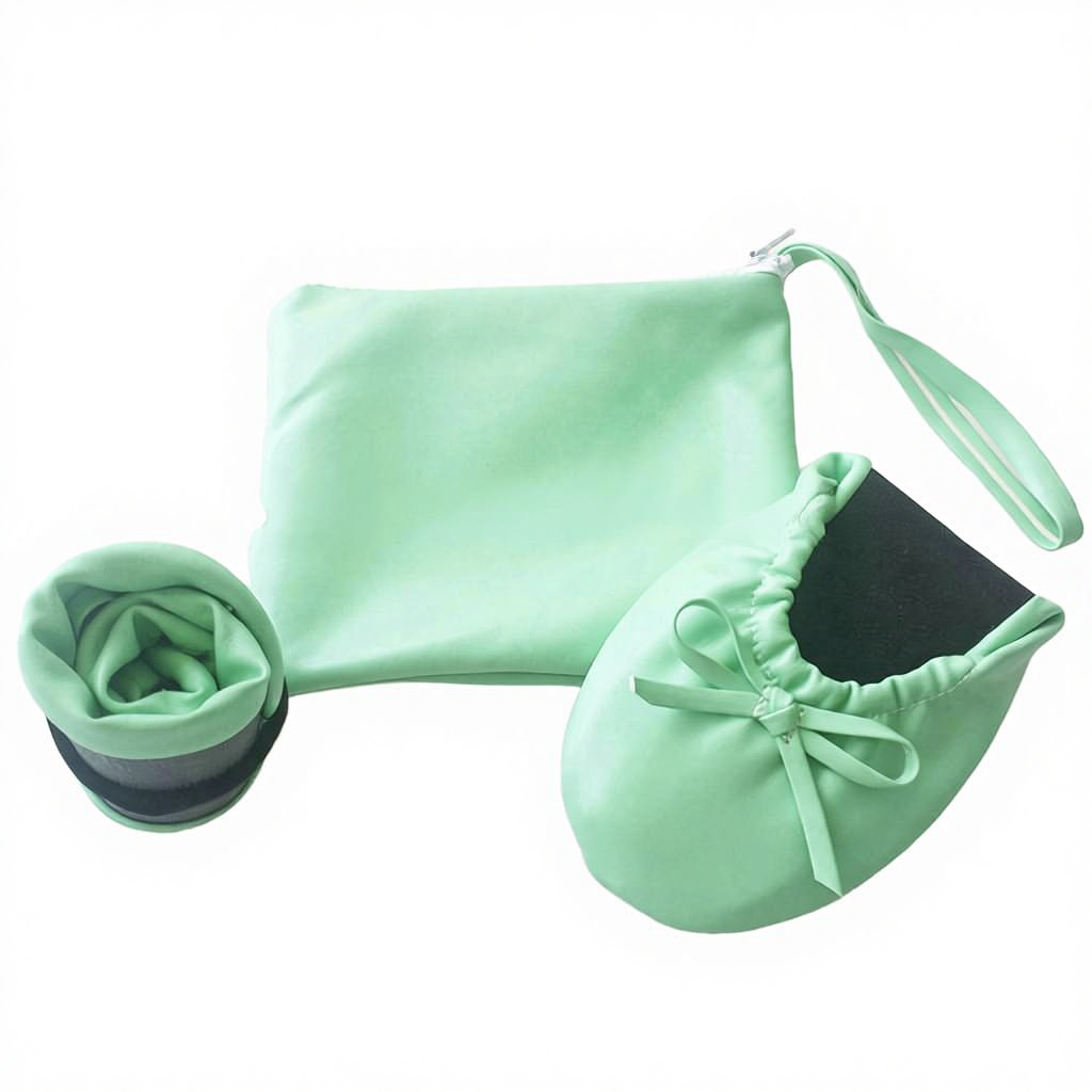 Women's foldable ballet shoes with adjustable flat bottom, suitable for autumn, summer, and spring, paired with green shoes and bags