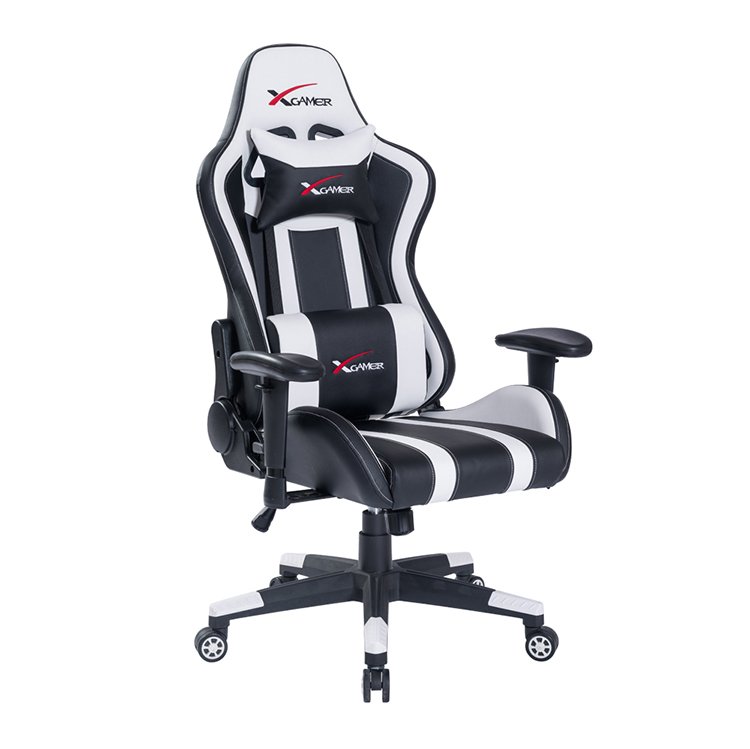 Low cost customized comfortable ergonomic synthetic leather rotating reclining steel frame gaming chair