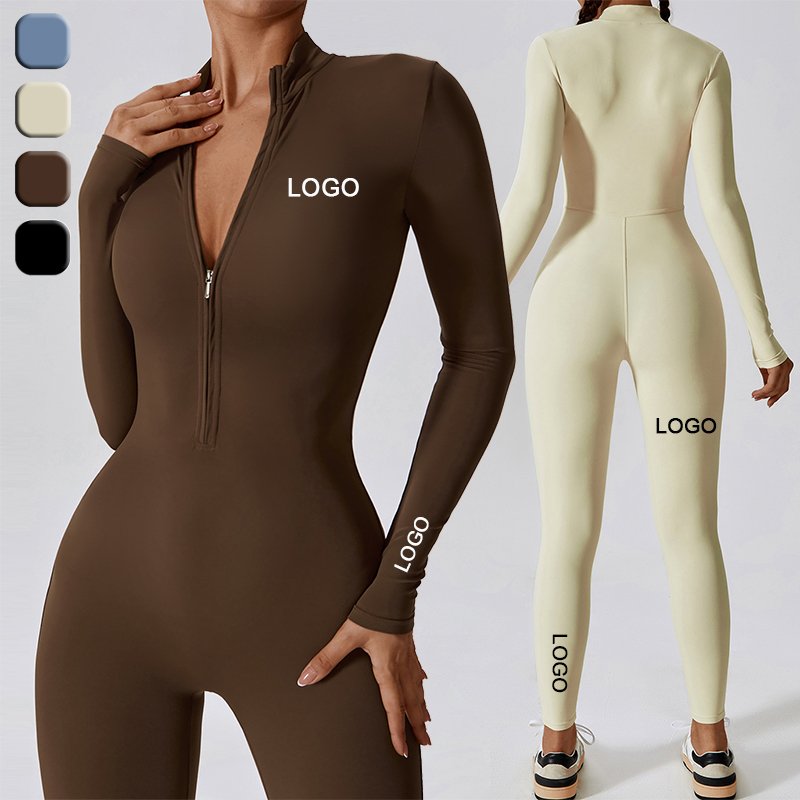 Women's Ultra-Soft Training Bodysuit with Zipper, High Neck, One-Piece Gym Fitness Compression Set